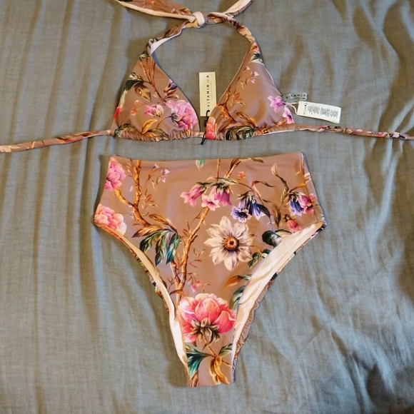 Vitamin A Talia Halter Bikini Top Lupe High Waisted Rise Bottom Ginger - Picture 1 of 11